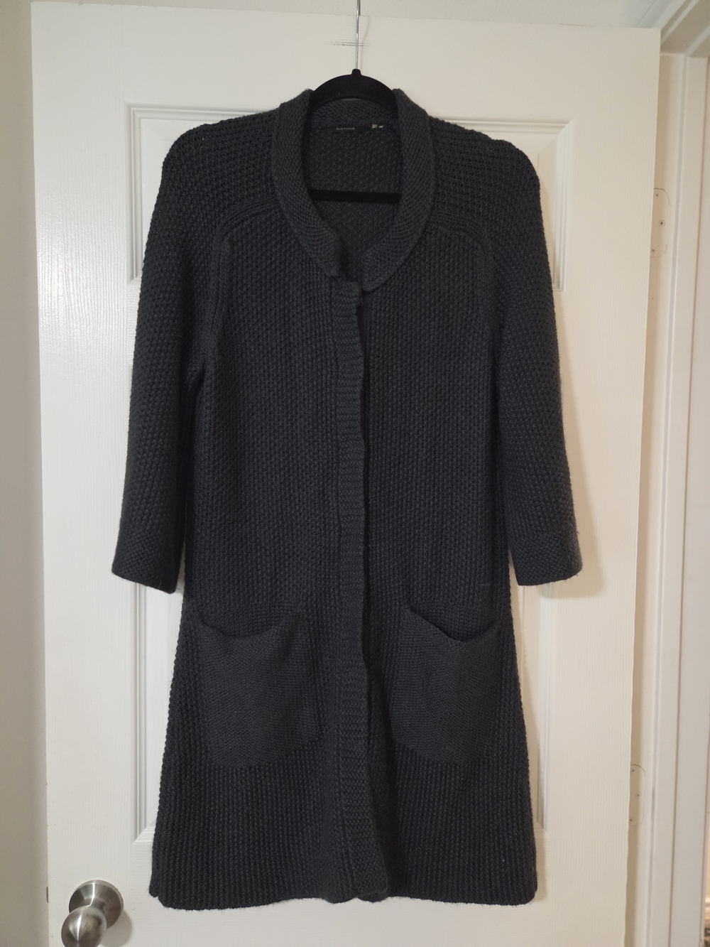 Elie Tahari Alpaca Wool Charcoal Knit  Snap-Front Sweater Cardigan - Women. M